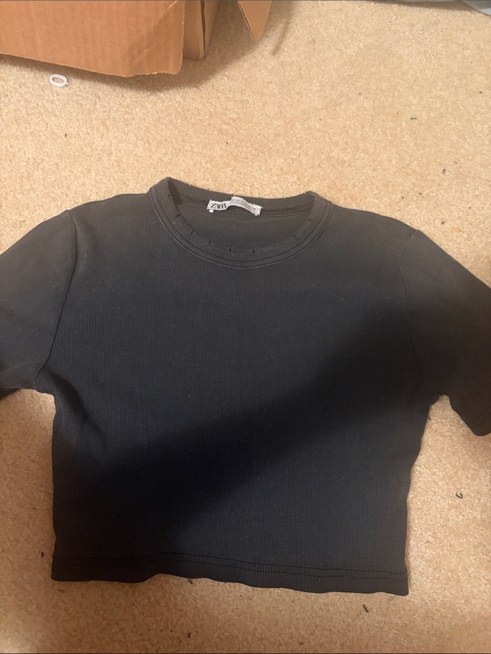 Zara Black Ribbed Short Sleeve Tee